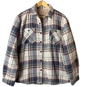 Wrangler Sherpa Lined Flannel Shacket Plaid Grunge Western Pockets Mens Medium